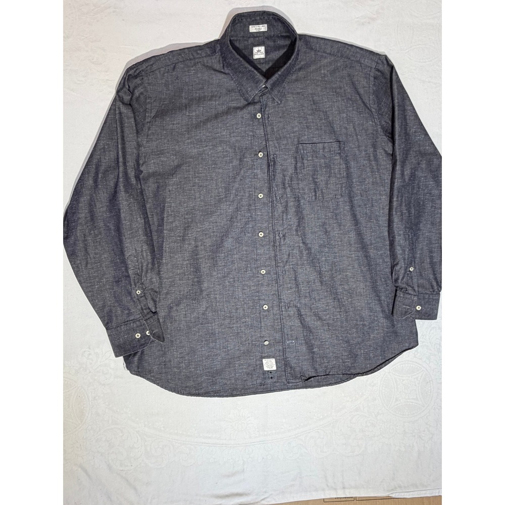 Peter Millar Mens XXL 2XL Grey Cotton Chambray Long Sleeve Button Down Shirt